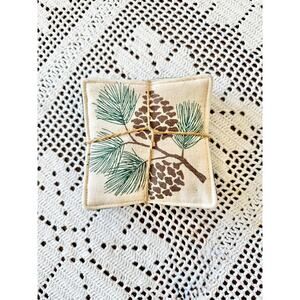 Vintage Christmas Pine Cone Handmade Fabric Coasters - Set of 4